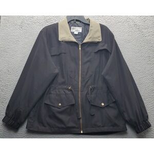 Gallery Jacket Women Medium Black Lined Long Sleeve Tie Waist Mock Neck Full Zip